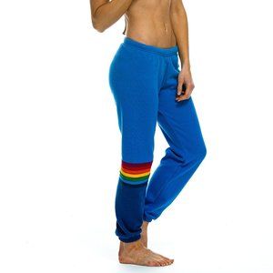 Aviator Nation rainbow stitch cobalt sweatpants